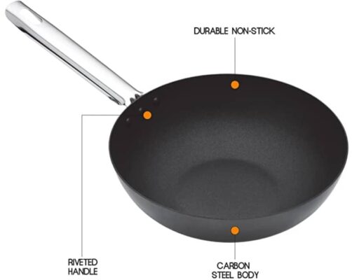 Masterclass Professional Non-stick Carbon Steel Induction-safe 12 inch Affordable Wok