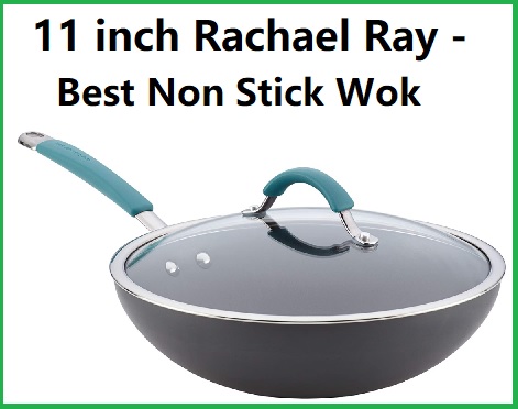 Rachael ray 11 inch top rated non stick wok with lid flat bottom